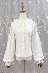 [Candy Stick] Doll Collar Long Lantern Sleeves Ruffled Lace Sweet Elegant Lolita Blouse 4 Colors - White - 1