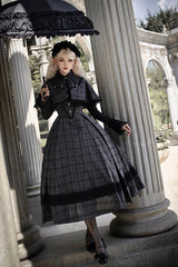 Black Chest Support Plaid Print Ruffle Gothic Lolita Dress - Product - 2