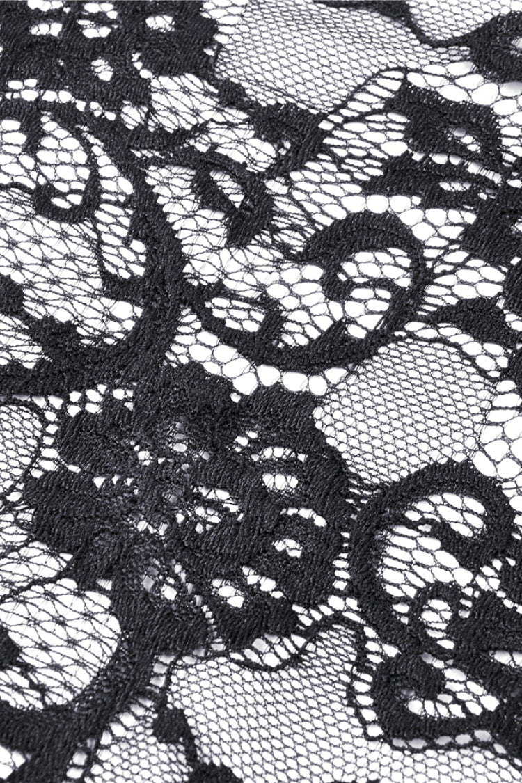 Black Long Puff Sleeves Sheer Floral Lace Lace-Up Women's Gothic Cape - Product - 18