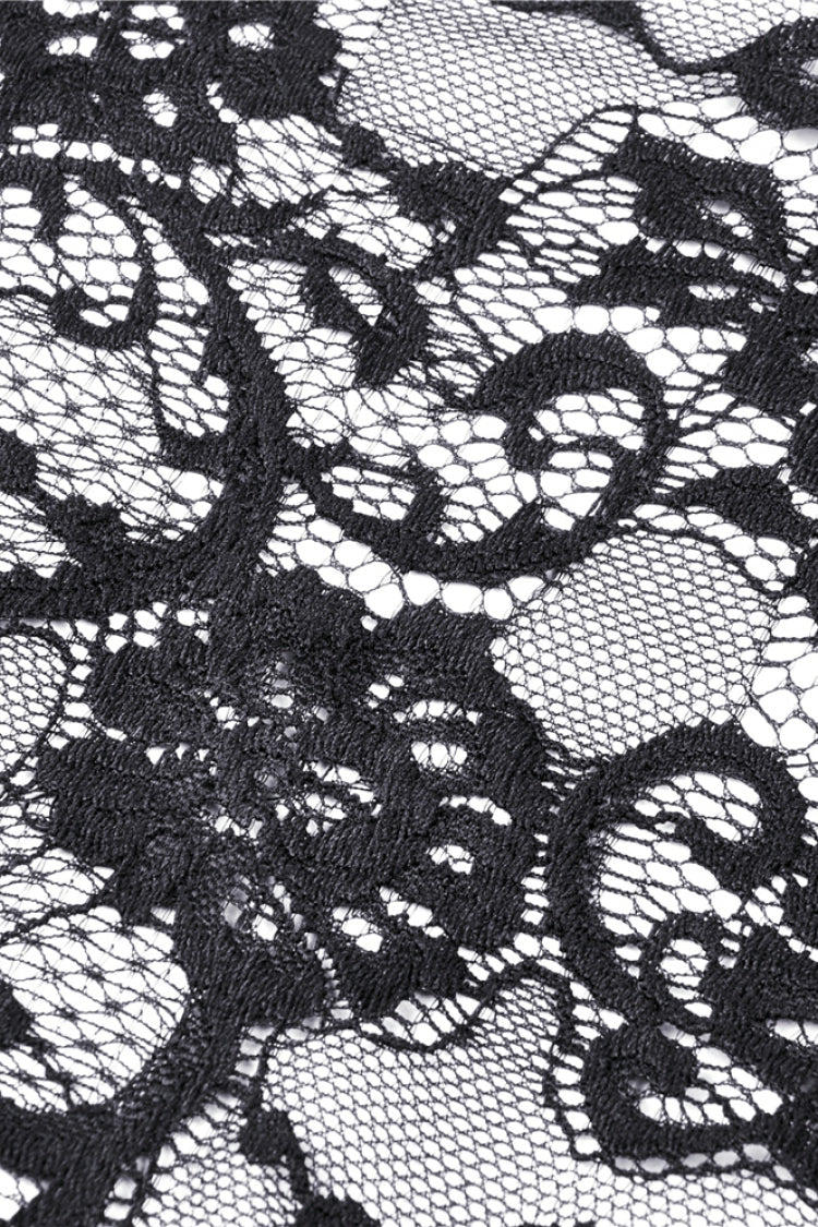 Black Long Puff Sleeves Sheer Floral Lace Lace-Up Women's Gothic Cape - Product - 18
