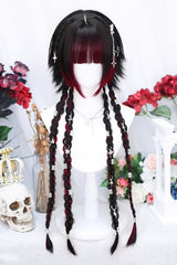 Japanese Style Highlight Trendy Girl Long Braided Sweet Lolita Wig 4 Colors - Dark-Red/Black - 4