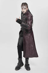 Red Stand Collar Zipper Straps Eyelet Men's Punk Coat - Product - 4
