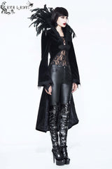 Black Feathered Collar Long Sleeves Bowknot Women's Gothic Tailcoat - Product - 6
