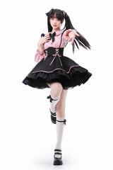 Black/Pink First Sakura Long Sleeves Multi-layer Lace-Up Sweet Jirai Kei Japanese Set - Product - 4