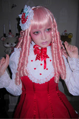 [Miss Peculiar Strawberry] Stand Collar Sleeveless Printed Bow Sweet Lolita Dress 2 Colors (Red, Blue/Black) - Product - 21