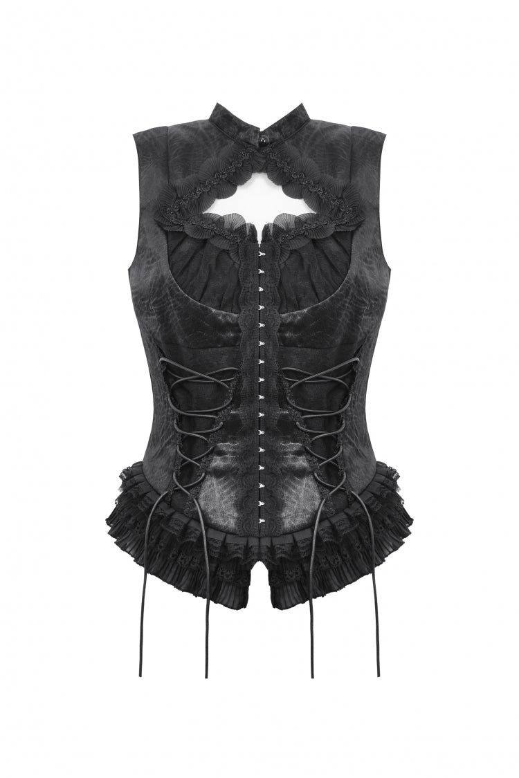 Black Sleeveless Cut-Out Lace Trim Side Lace-Up Women's Gothic Sexy Corset Top - Product - 3