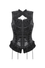 Black Sleeveless Cut-Out Lace Trim Side Lace-Up Women's Gothic Sexy Corset Top - Product - 3