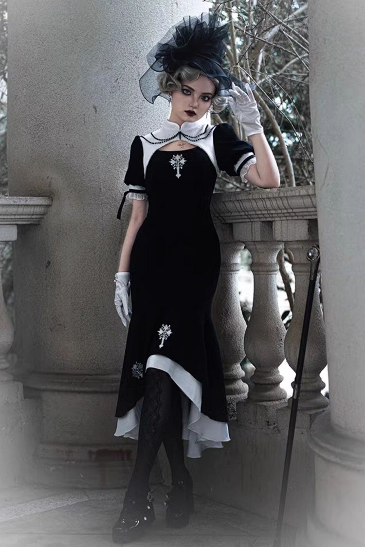 Black Nun Style Prayer for the Dead Stitching Lace Sheer Gothic Lolita Dress Two-piece Set - Product - 6