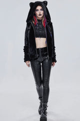 Black Gothic Hexagon Pattern Irregular Star Reflection Shiny Elasticity Leather Women's Leggings - Product - 7