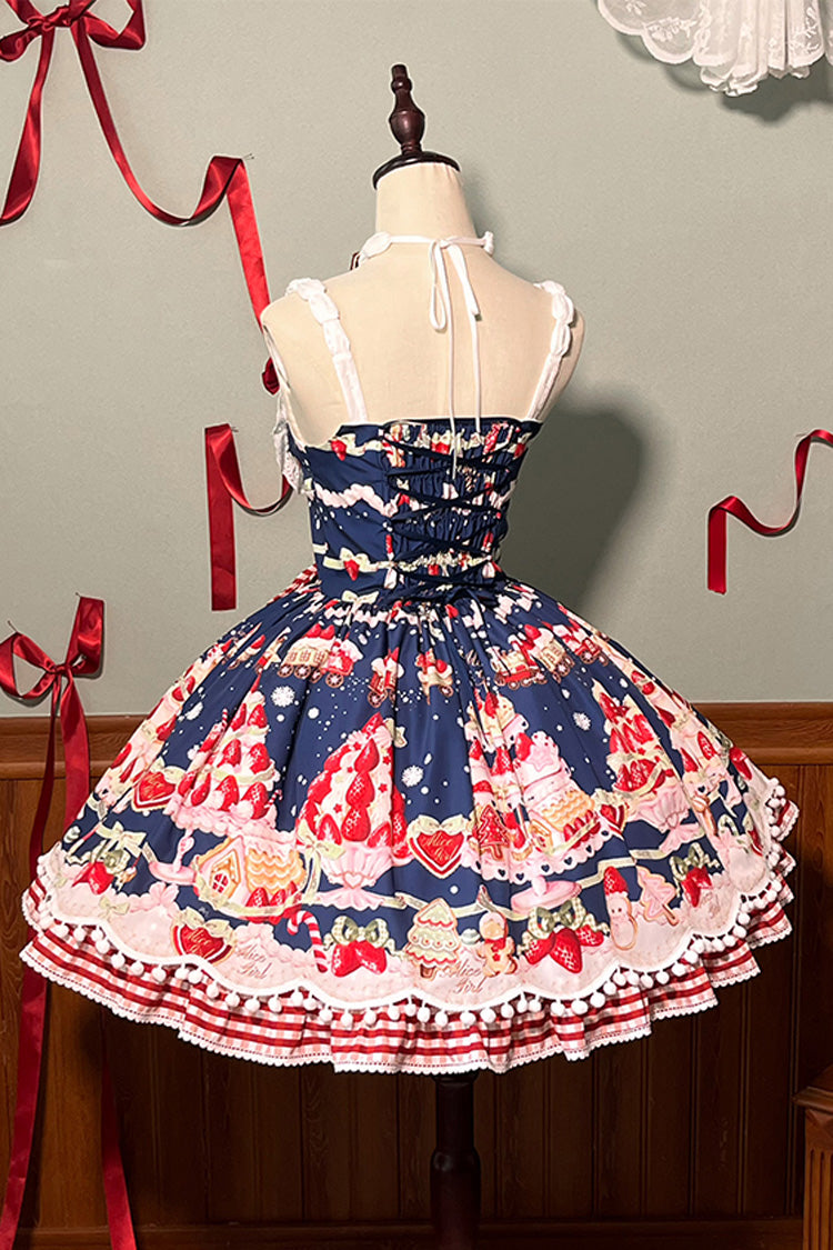 Mint Strawberry Dessert Print Natural Waisted Ruffle Bowknot Sweet Lolita JSK Dress 4 Colors - Product - 23
