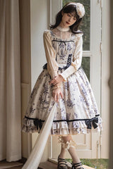 Ivory Rose Print Ruffle Sweet Elegant Princess Lolita Dress - Product - 8