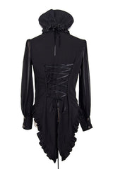 Black High Collar Lace Up Dovetail Hem Mens Gothic Blouse - Product - 7