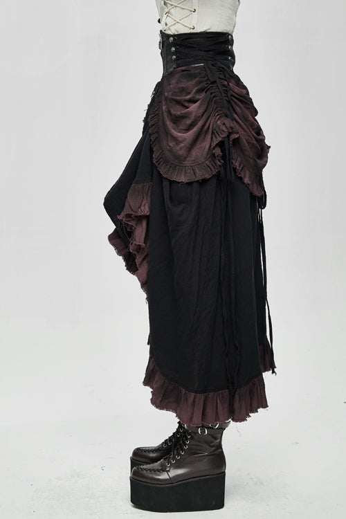 Burgundy Printed Drawstring Steampunk Womens Half Skirt - Product - 3