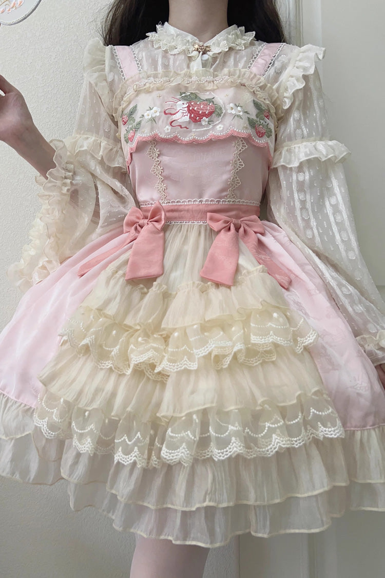 Moon Rabbit Ruffle Embroidery Cardigan Bowknot Sweet Lolita Jsk Dress - Product - 5