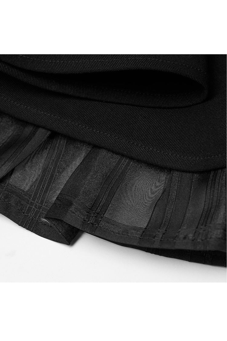 Black Front Metal Buckle Loops High Waist Splice Mesh Women's Punk Skirt - Product - 9