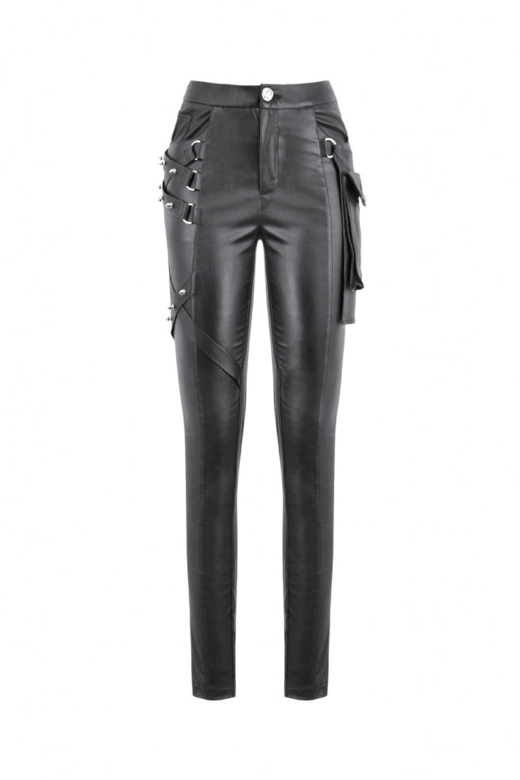 Black Asymmetric Studded Women's Punk Pants - Product - 3