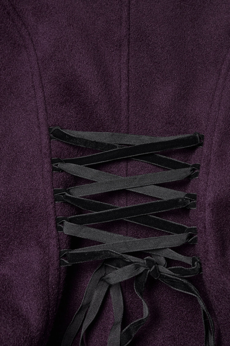 Purple Stand Collar Long Sleeves Embroidered Lace-Up Zippered Women's Gothic Jacket - Product - 8