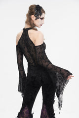 Black Off Shoulder Flared Sleeved Lace Mesh Women's Gothic Shirt - Product - 3