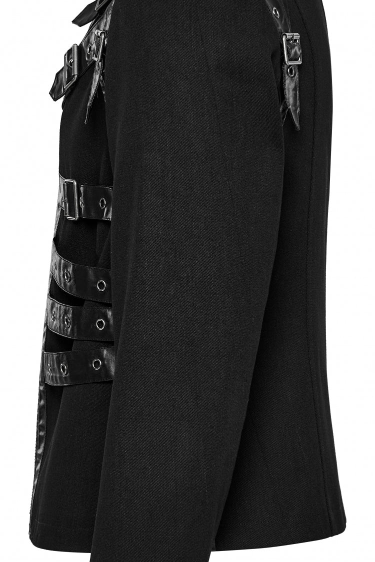 Black Round Collar Multi-Buckles Straps Faux Leather Men's Punk Jacket - Product - 5