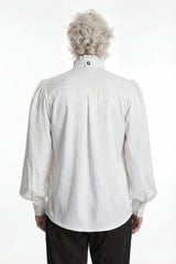 White Stand Collar Long Lantern Sleeves Jacquard Embroidered  Men's Gothic Palace Shirt with Detachable Tie - Product - 4