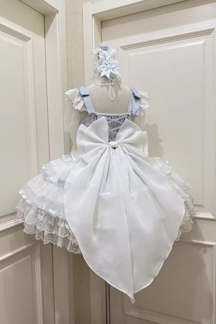Blue [Rose Feather Waltz] Sleeveless Triple-Layered Ruffle Bowknot Lace Sweet Ballet Lolita Jsk Dress - Product - 6