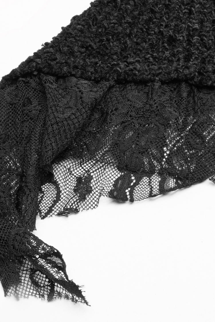 Black Long Sleeves Multi-layer Lace Hooded Women's Gothic Long Coat - Product - 5