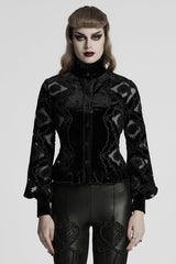 Black Long Sleeves Ruffle Floral Embroidery Women's Gothic Blouse - Black - 1