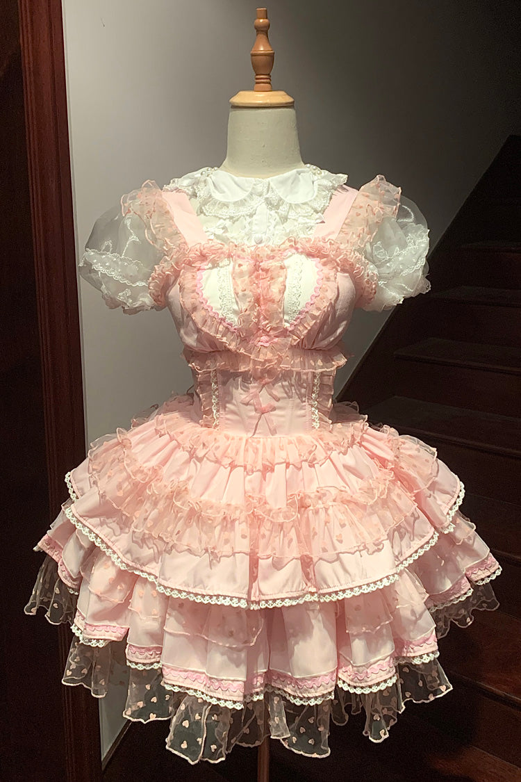 Pink Pray for Dopamine Multi-layer Ruffle Lace Sweet Lolita Jsk Dress - Product - 3