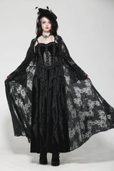 Black Long Flared Sleeves Lace Trimmed Lace-Up Women's Gothic Elegant Robe - Product - 8