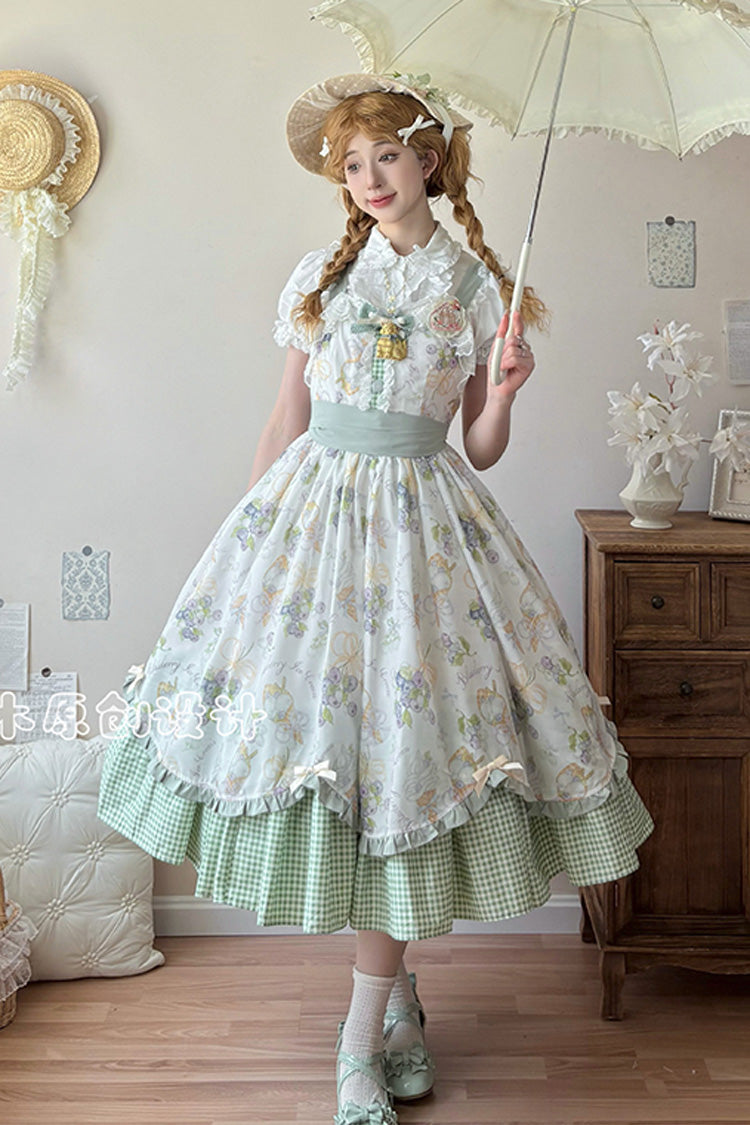 [Blueberry Early Summer] Sleeveless Print Ruffle Bowknot Sweet Lolita Jsk Dress 2 Colors - Product - 9