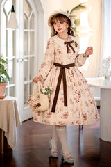 Forest Illustrated Book Long Lantern Sleeves Print Ruffle Sweet Lolita OP Dress 3 Colors - Product - 19