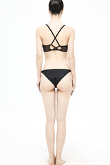 Black Splice Mesh Lace-Up Vertical Striped Bat-Shaped Women's Punk Swimsuit - Product - 6