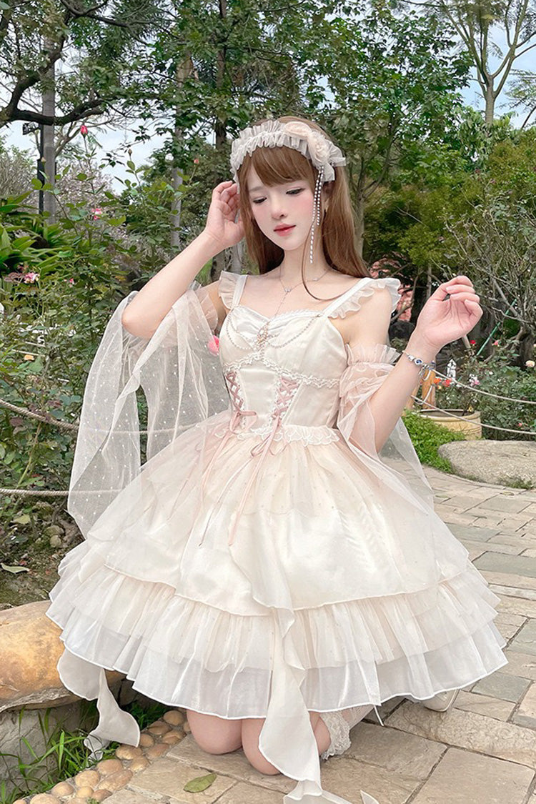 Apricot The Moon Goddess's Song Multi-layer Ruffle Lace-Up Sweet Elegant Lolita Jsk Dress - Product - 2