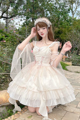 Apricot The Moon Goddess's Song Multi-layer Ruffle Lace-Up Sweet Elegant Lolita Jsk Dress - Product - 2
