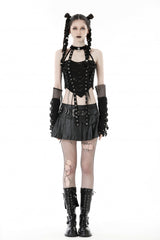 Black Halterneck Eyelet Lace-Up Ripped Women's Punk Tank Top - Product - 5
