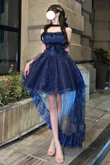 Blue Shining Bowknot Irregular Sweet Princess Gorgeous Lolita Jsk Dress (Include Train) - Blue - 1
