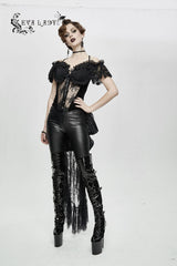 Black Gorgeous Sheer Floral Lace Ruffled Fitted Women's Gothic Corsets With Detachable Hem - Product - 4
