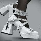 Chain Cross Gothic Punk Princess Lolita High Heels 2 Colors - White - 1