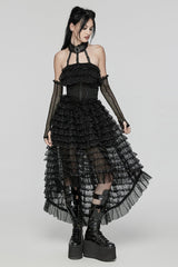 Black Halterneck Long Sleeves Ruffle Lace Women's Punk Dress - Product - 4