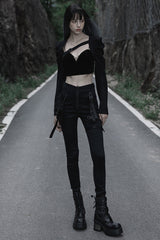 Black Functional Tooling Style Pocket Belt Trim V-Shaped Split Zipper Women's Punk Trousers - Product - 3