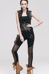Punk Black Metal Ring Decoration Brown Leg Bag Twill Women's Pants - Product - 8
