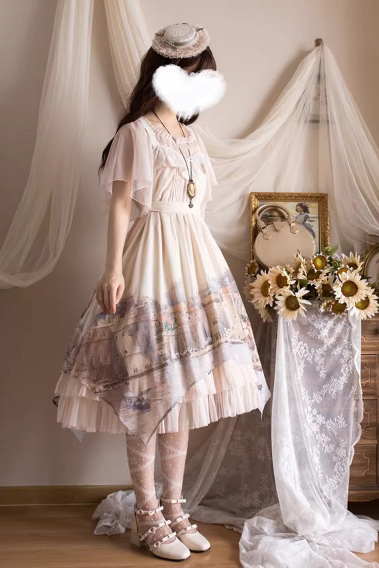 Apricot Adria Multi-Layered Printed Irregular Sweet (Dress Only) detail view 2