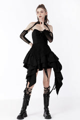Black Sleeveless Multi-Layered Irregular Frilly Zippered Women's Gothic Evening Dress - Product - 10