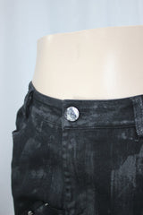 Black Heavy Metal Patchwork Hand Painted Pockets Mens Pants - Product - 6