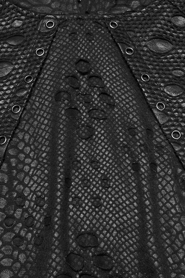ブラック 長袖 フード付き ダメージ加工 Eyelets メンズ パンク コート 商品画像