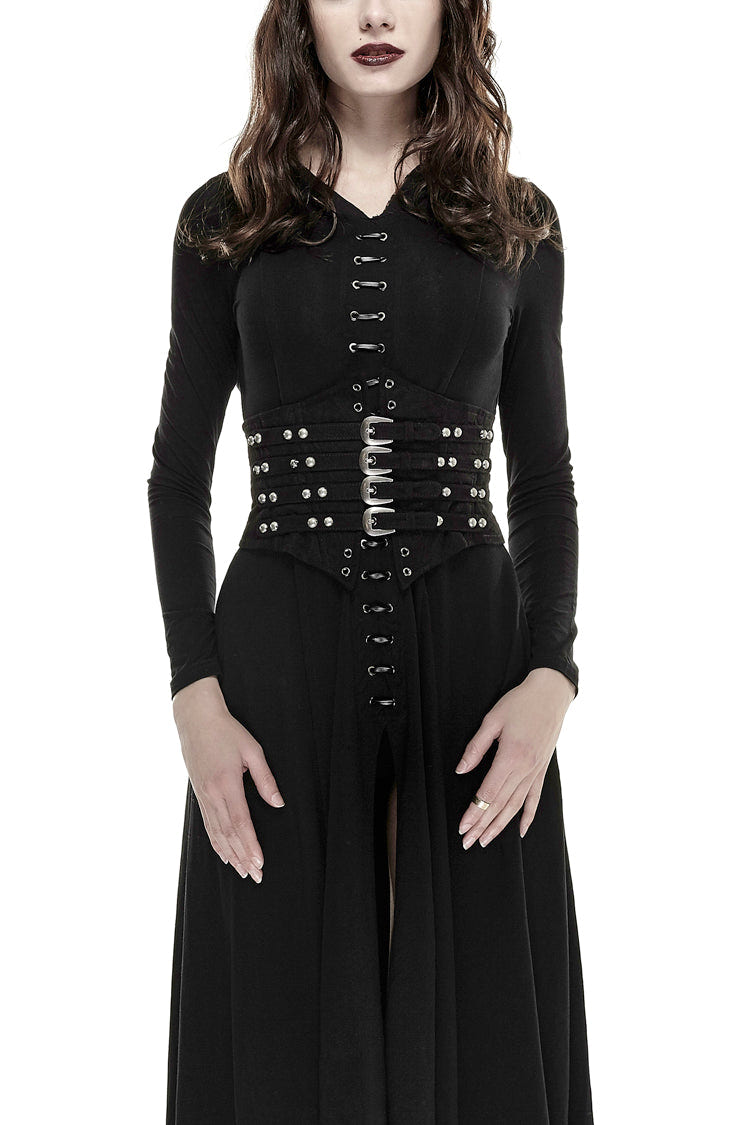 Black Metal Nails Metal Hasp Decoration Womens Steampunk Girdle - Black - 1