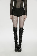 Black Low Waisted Cut-Out Irregular Eyelet Women's Punk Shorts - Product - 11