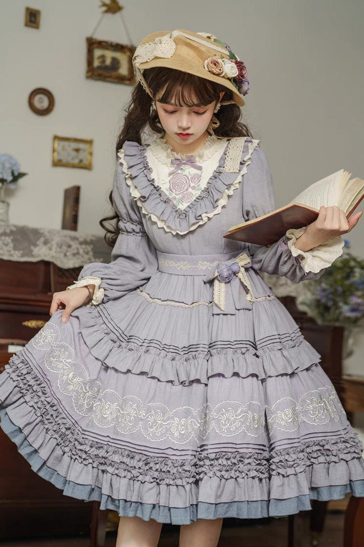 Thorn Rose Long Sleeves Ruffle Bowknot Sweet Princess Lolita Dress 2 Colors - Product - 13