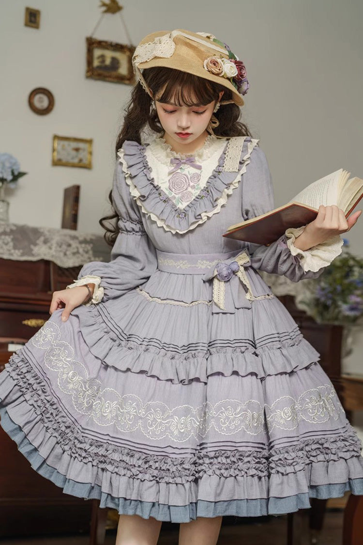 Thorn Rose Long Sleeves Ruffle Bowknot Sweet Princess Lolita Dress 2 Colors - Product - 13