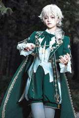 Green [Theocratic Messenger] Embroidery Classic Military Gorgeous Handsome Ouji Lolita Coat Blouse Shorts Set - Product - 8